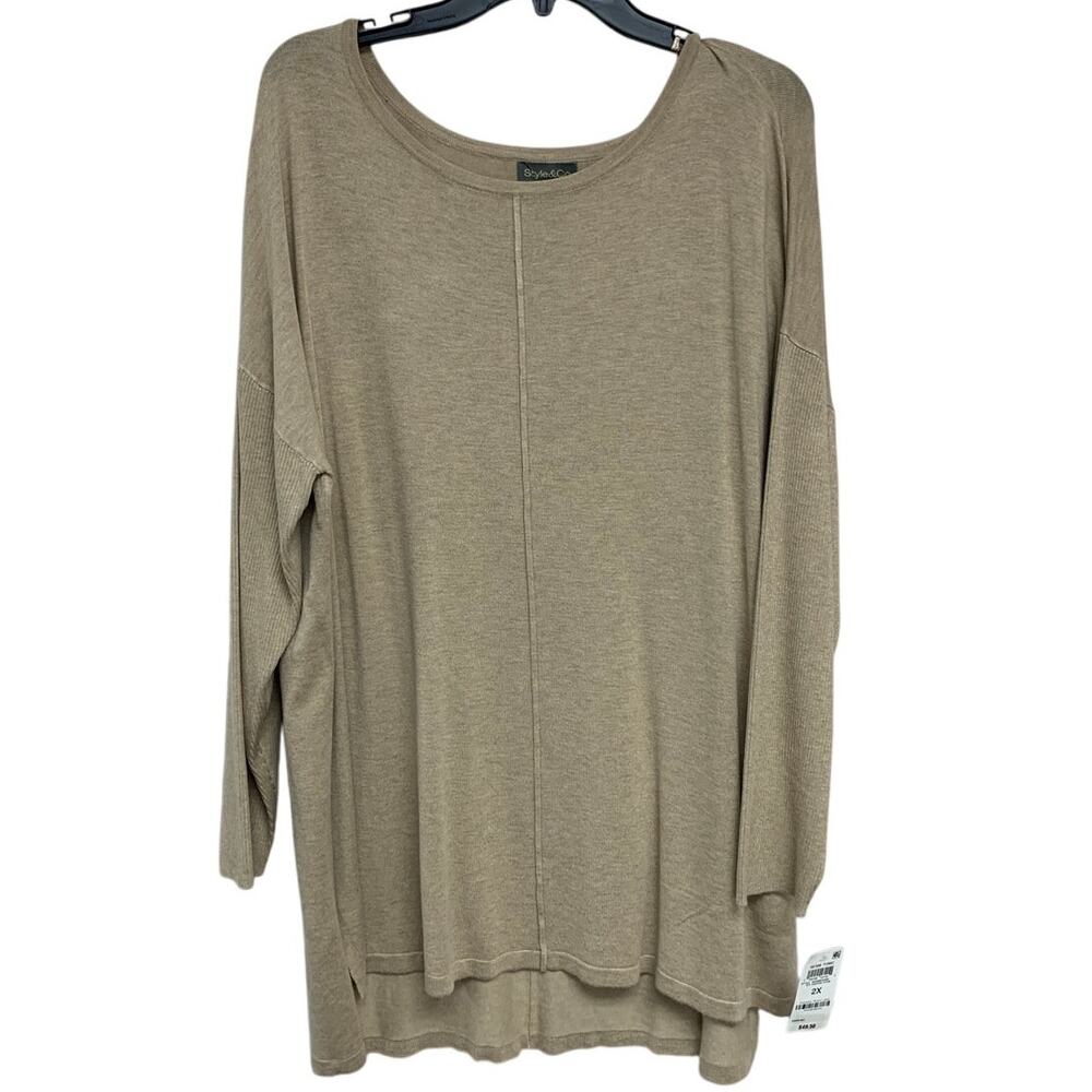 NWT New Style & Co Womens 2X Heathered Long Sleeve Scoop Neck Knit Sweater